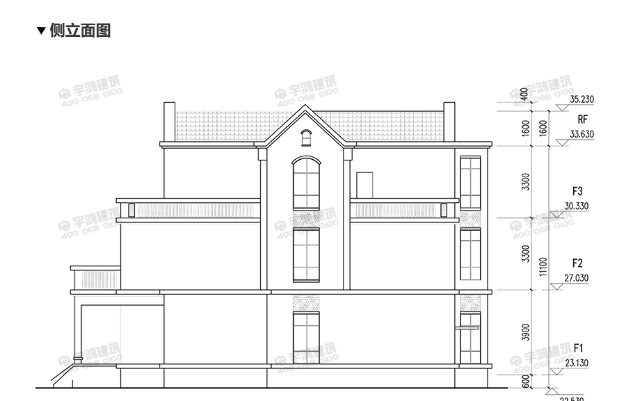 15x17米英式帶玄關農村別墅設計圖紙