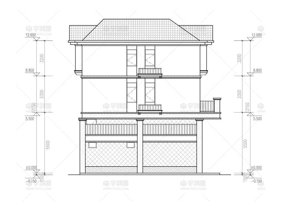 135平帶商鋪的三層美式別墅設(shè)計(jì)圖紙，精致美觀