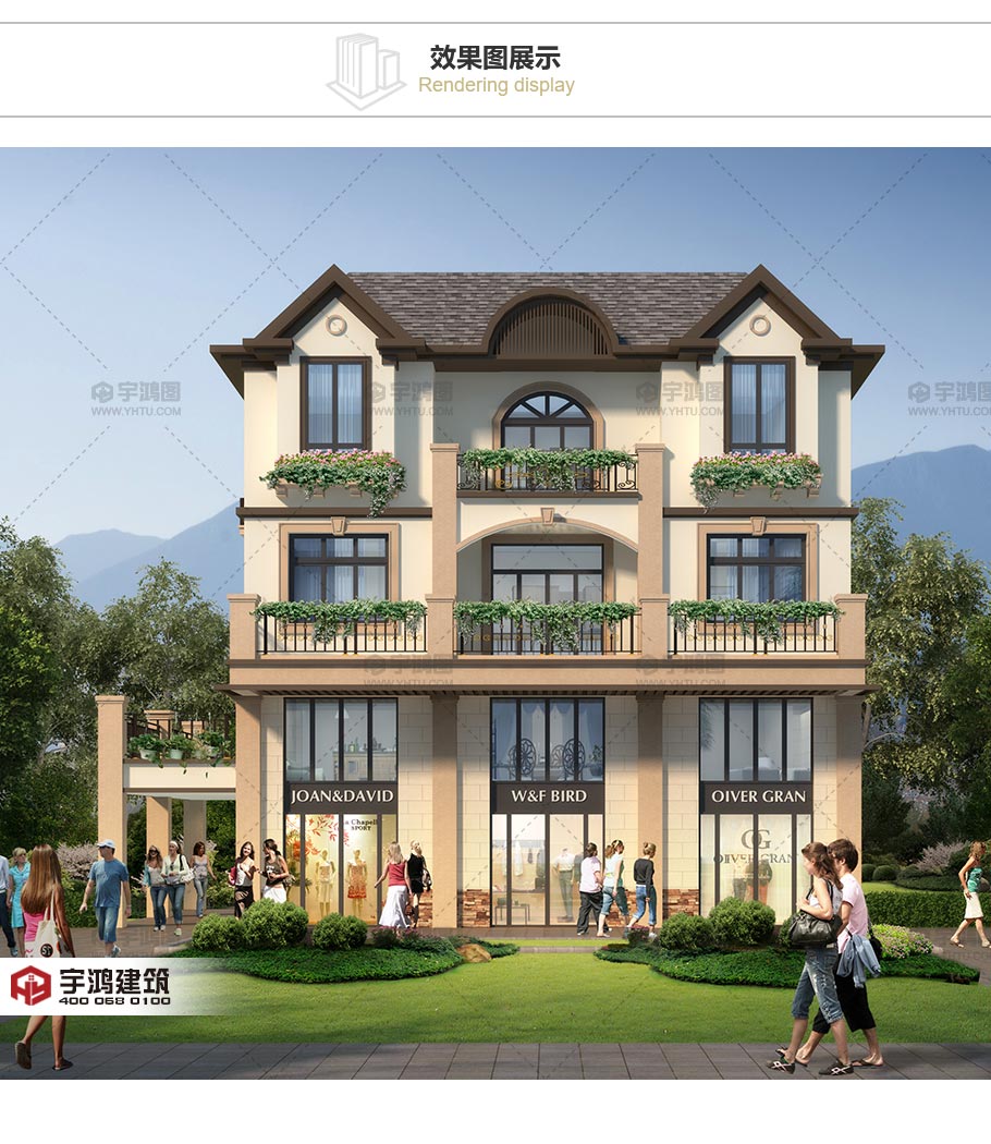 135平帶商鋪的三層美式別墅設(shè)計(jì)圖紙，精致美觀