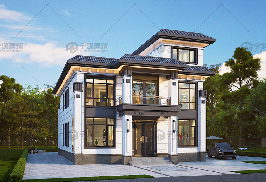 開間11.50米磚混二層新中式別墅全套圖紙